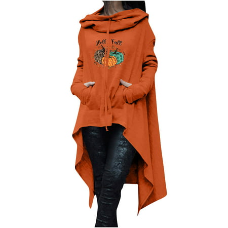 Women Fall Hoodies Clearance Casual Printed Long Sleeve Blouse Hooded Pullover Tops Sweatershirt