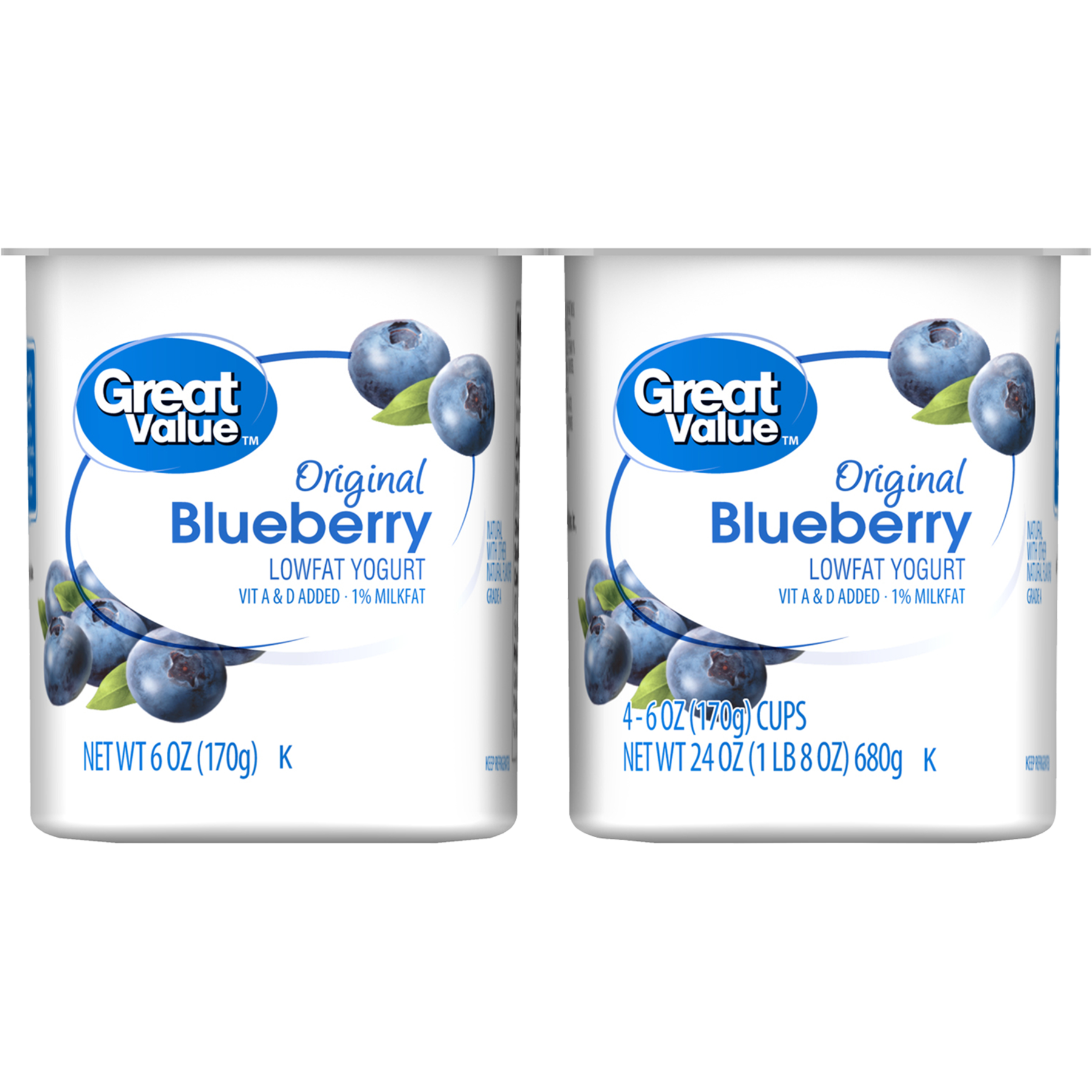 Great Value Original Blueberry Lowfat Yogurt, 6 Oz, 4 Ct Image