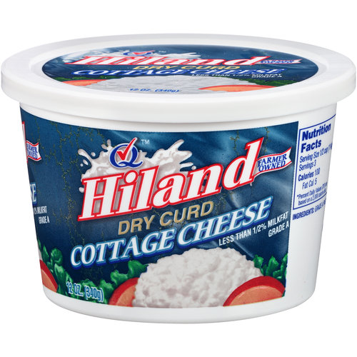 Diet info for Hiland Dry Curd Cottage Cheese, 12 oz Spoonful