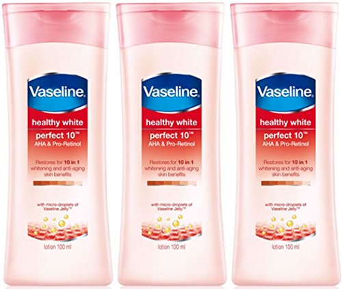 Vaseline Healthy White Perfect 10 - Pack 3 - AHA and Pro-Retinol Whitening and Anti-Ageing Skin Benefits with Micro Droplets of Vaseline Jelly 100 Ml 