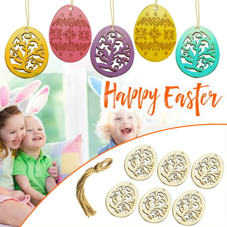 Wooden Easter Hollow Eggs Ornaments Home Decoration 6pcs a Pack A18-Z#9734 2022 Newest Wooden Easter Hollow