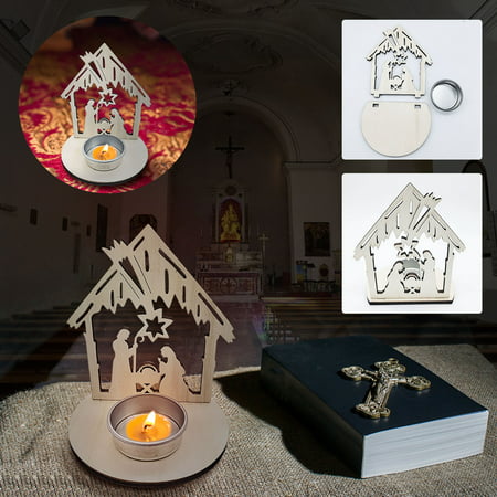 DDgui New Fashion Religious Wooden Crafts Christ Nativity Religious Candlestick Ornaments Wooden Decorations DDgui LAA220927-4804