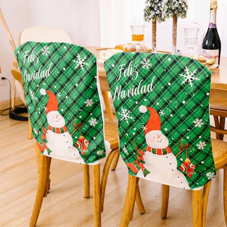 2pcs Christmas Chair Cover Dining Chair Back Covers Christmas Printed Chair Case Christmas Winter Party Chair Sleeve Snowman