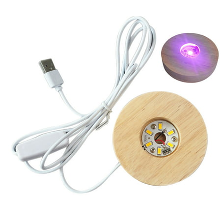Usupdd Solid Wood Luminous Base Wooden LED Crystal Round Lamp Holder USB Switch Night Light Base - 2022 New Toys Solid Wood Luminous a-a#6317 New 2022