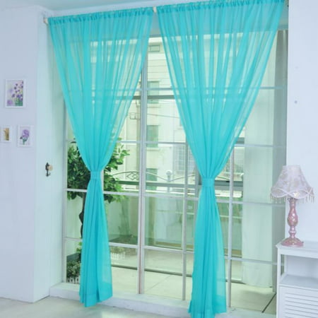 2 PCS Pure Color Tulle Door Window Curtain Drape Panel Sheer Scarf Valances - 2 PCS Pure a#3119