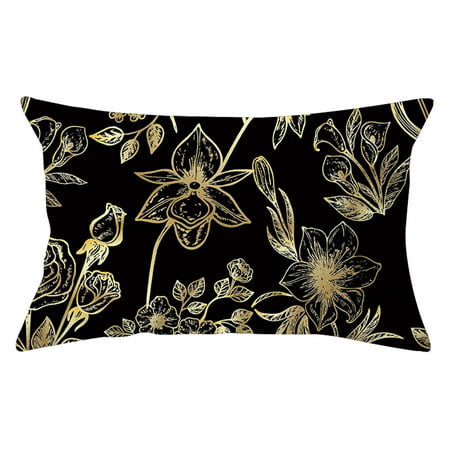 MIANHT Black Pillow Cover Bronzing Flowers and Leaves Throw Pillow Case - 2022 Black Pillow Cover O-#6222