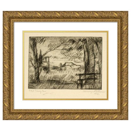Henry Nielsen 24x20 Gold Ornate Framed and Double Matted Museum Art Print Titled - Views of Water from a Shaded Path with a Bench (1931)