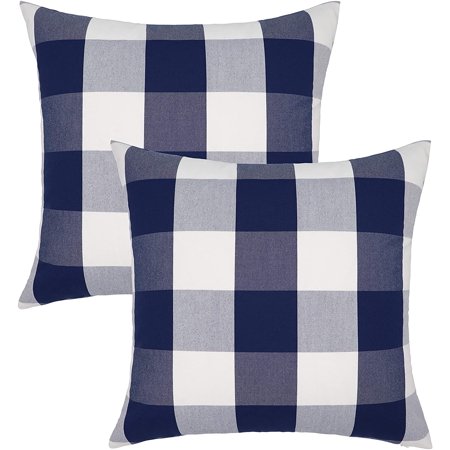 22 X 22 Inch Farmhouse Decorative Square Throw Pillow Covers Buffalo Check Plaid Cushion Cases for Couch Bed Sofa Pack of 2 Navy Blue and White