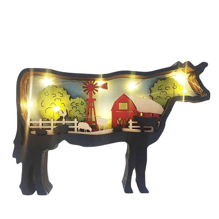 Fiudx Wooden Carving Farm Cattle  Sheep and Pigs Desktop Crafts Ornaments Creative Farm Animals Home Decoration 4890