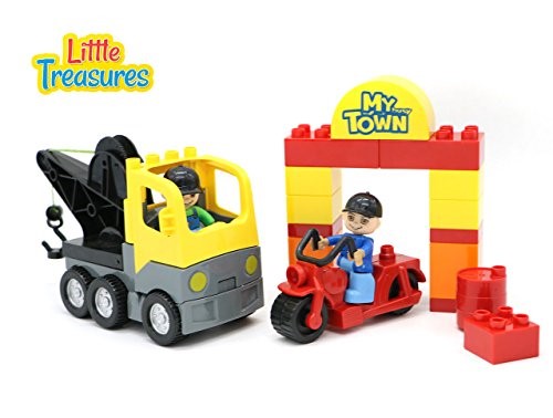 City Town 25 Piece Construction Zone Toy Box That Comes with a Truck & Motorc.