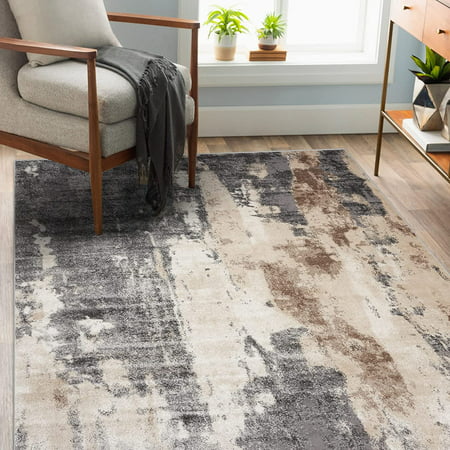 YAAN Rugs – Euston Modern Area Rugs with Abstract Patterns 7681 – Medium Pile Area Rug  Gray / 8 X 10