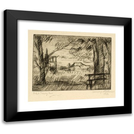 Henry Nielsen 24x20 Black Modern Framed Museum Art Print Titled - Views of Water from a Shaded Path with a Bench (1931)