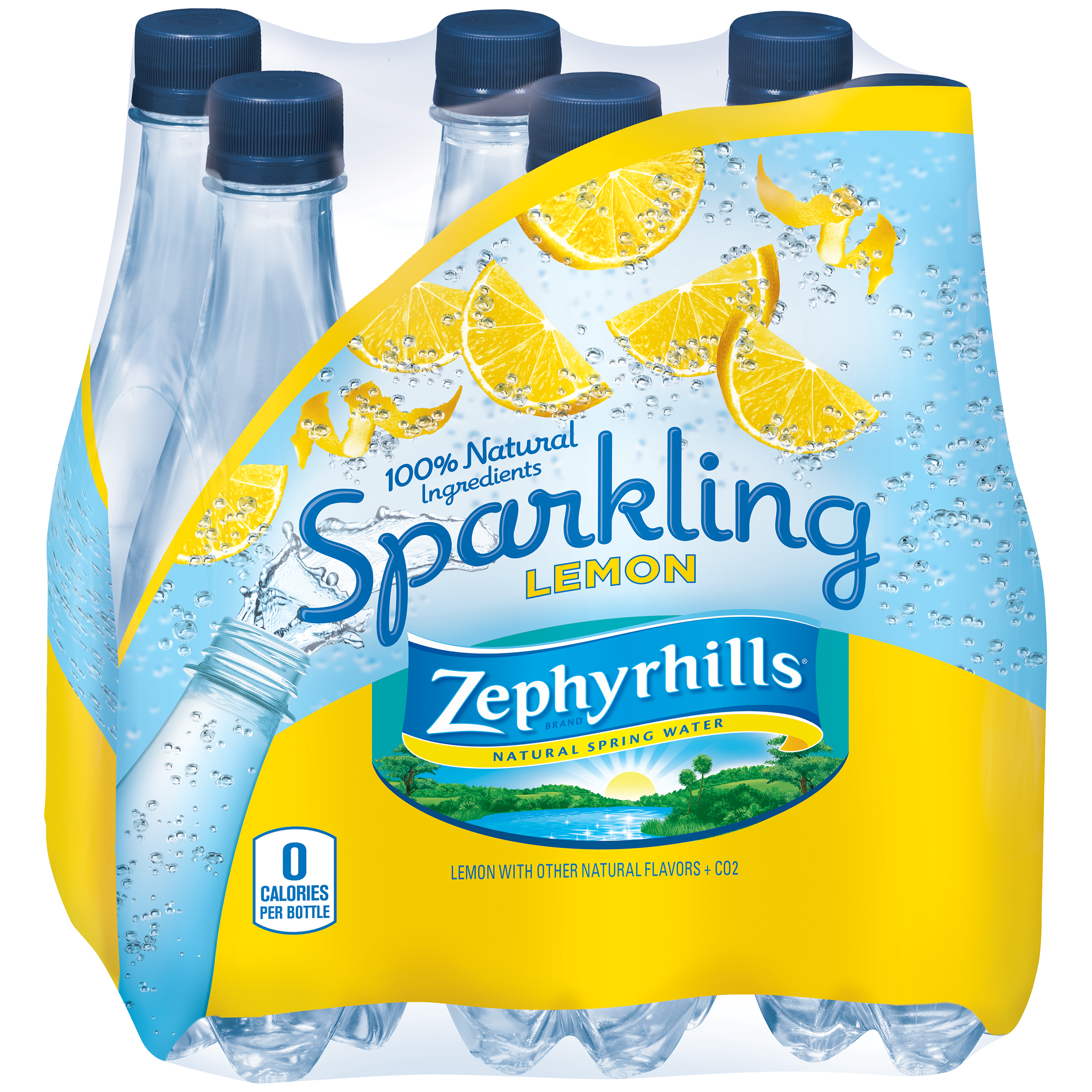Zephyrhills Sparkling Lemon Natural Spring Water, 16.9 Fl. Oz., 6 Count