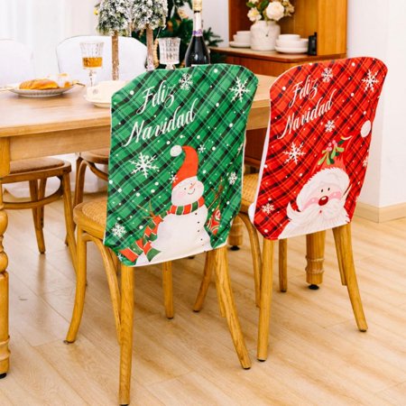 2pcs Christmas Chair Cover Dining Chair Back Covers Christmas Printed Chair Case Christmas Winter Party Chair Sleeve Santa Claus + Snowman