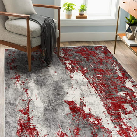 Rugs – Lagos Modern Area Rugs with Abstract Patterns 7681 – Medium Pile Area Rug  Red / 5 X 7