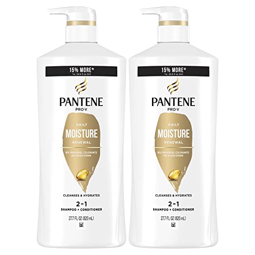 Pantene 2-in-1 Shampoo and Conditioner Twin Pack with Hair Treatment Set, Daily Moisture Renewal for Dry Hair, Safe for Color-Treated Hair