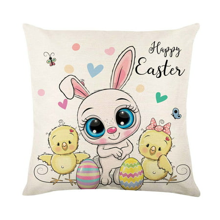 Fiudx Easter Linen Cushion Cover Rabbit Cushion Cover Living Room Decor Cushion Cover 4875