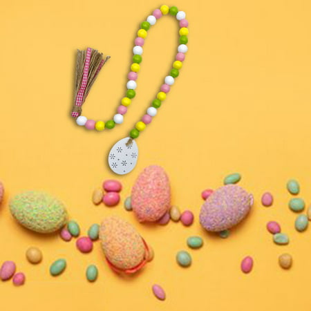 MIANHT Easter Wood Bead Garland with Rustic Tassels Easter Bunny Flower Tag Beads - 2022 Easter Wood Bead Q-#7668