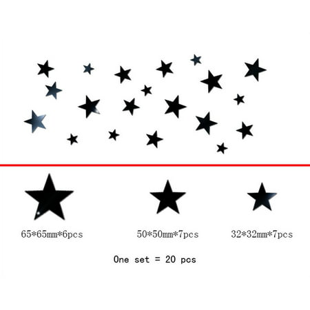 DDgui New Upgraded 20 X Star Art Mirror Wall Sticker Acrylic Surface Decal Home Room DIY Art Black DDgui WAA220921-6974