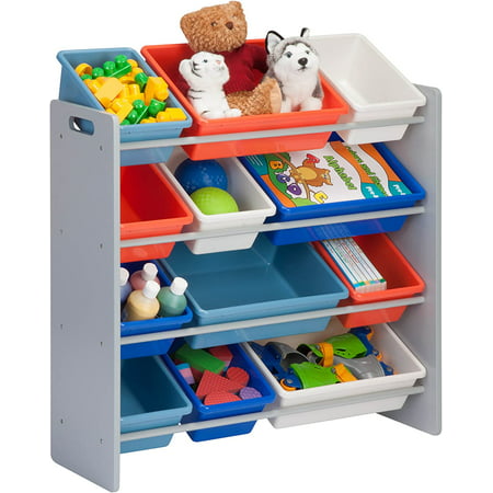 Kids Toy Storage Organizer with 12 Plastic Bins  Grey SRT-06475 Grey