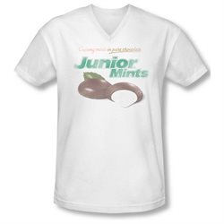 Tootsie Roll Chocolate Candy Junior Mints Logo Adult V-Neck T-Shirt Tee