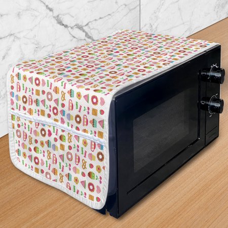 Dessert Microwave Oven Cover  Confectionary Pattern of Pretzels and Candies on Pinky Polka Dotted Background  Water Resistant Organizer with Pockets f