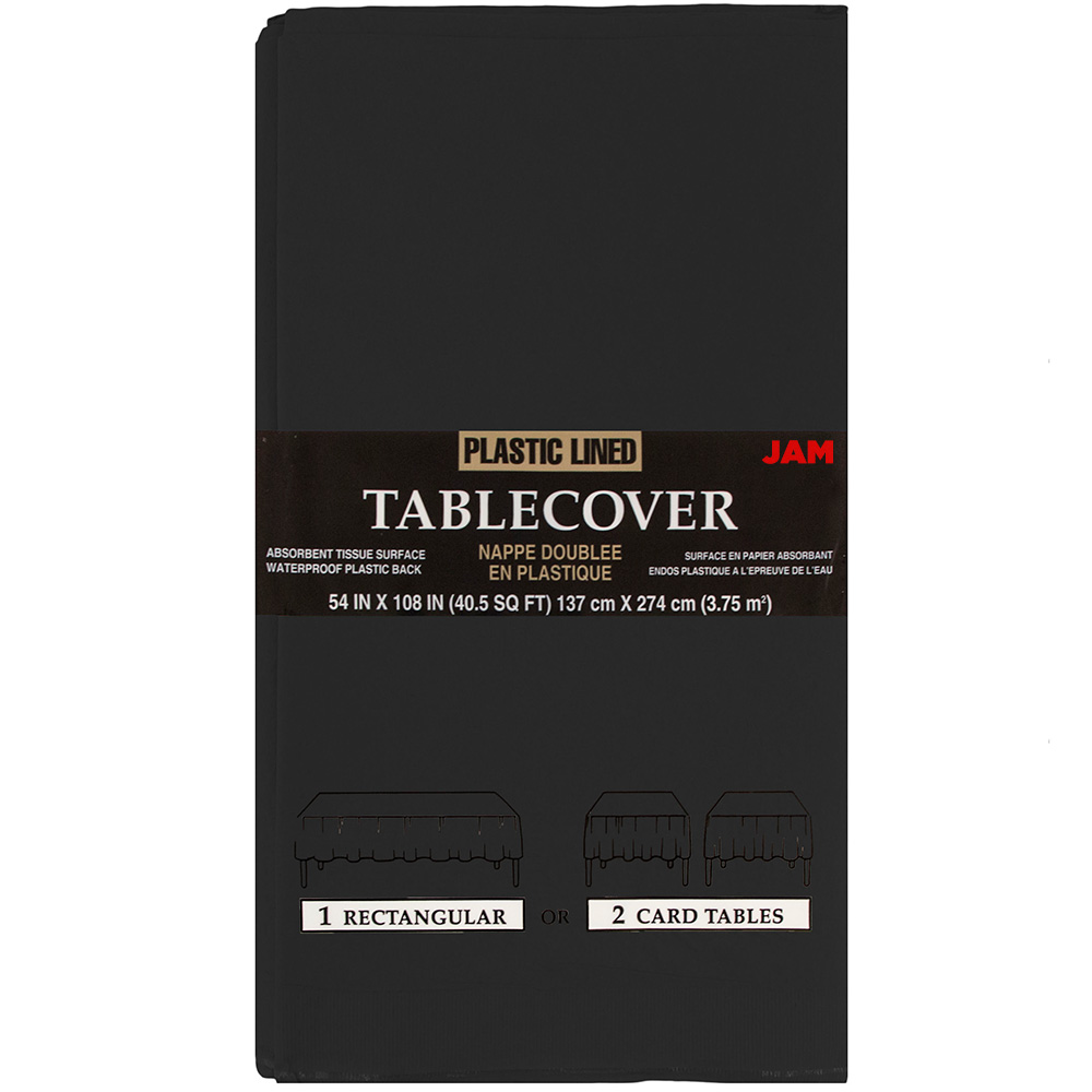 JAM Paper Black Rectangular Plastic Lined Paper Table Cover, 54