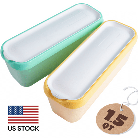 WALL QMER Premium Ice Cream Containers (2 Pack - 1.5 Quart Each) Reusable Freezer Storage Tubs with Lids for Ice Cream  Sorbet and Gelato!