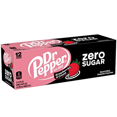 Dr Pepper Zero Sugar Strawberries and Cream Soda Pop  12 Fl Oz  12 Pack Cans thumbnail