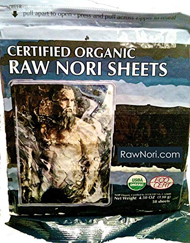 Raw Organic Nori Sheets 50 Qty Pack! - Certified Vegan, Raw, Kosher Sushi Wrap Papers - Premium Unheated, Un Cooked, Untoasted, Dried - RAWFOOD
