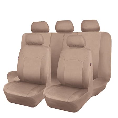 Flying Banner Universal Automotive Full Set Car Seat Covers Polyester Split Solid Beige