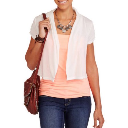 Juniors Open Front Short Sleeve Shrug