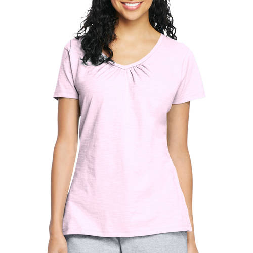 Women's Slub Jersey Shirred V-Neck T Shirt
