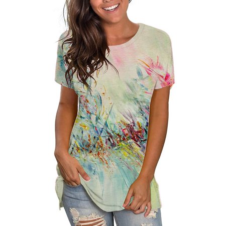 Womens Casual Funny Printe Loose Fit Tee Shirts Blouse Print Shirt Summer Cute Graphic Tees Tops Sexy Workout T-Shirts Going Out Y2k Tshirts A611-4962