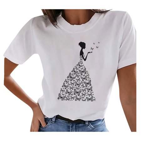 Womens Casual Vintage Boho Printed Pattern Short Sleeve Blouse Summer Cute Graphic Tees Tops Sexy Workout T-Shirts Y2k Going Out Tshirts A67-3443