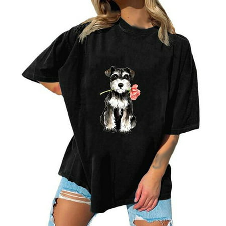 Womens Casual Print Short Sleeve Round Neck Hedging T Shirt Top Summer Cute Graphic Tees Tops Sexy Workout T-Shirts Going Out Y2k Tshirts A611-48575