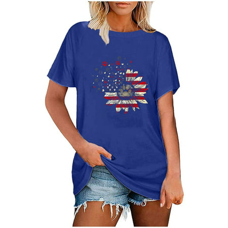 Womens Casual Boho Printing O Neck Loose Short Sleeve T Shirt Summer Cute Graphic Tees Tops Sexy Workout T-Shirts Y2k Going Out Tshirts A67-4890