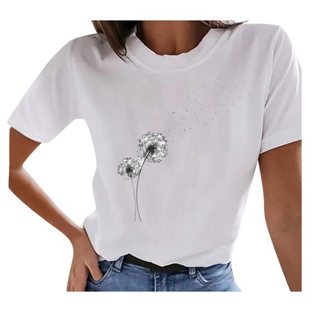 Womens Casual Vintage Boho Printed Pattern Short Sleeve Blouse Summer Cute Graphic Tees Tops Sexy Workout T-Shirts Y2k Going Out Tshirts A67-3443