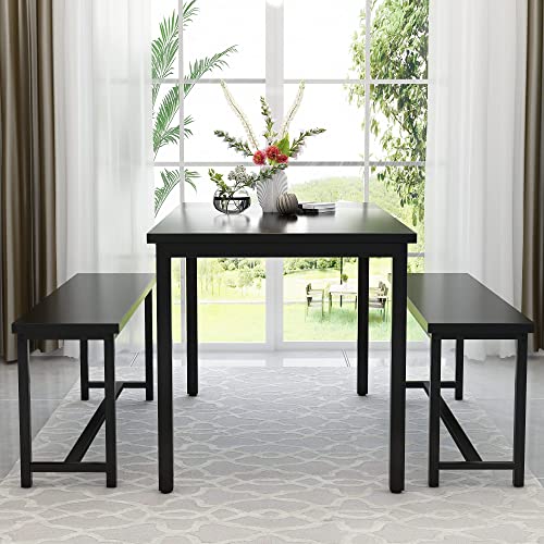 AWQM Dining Table Set for 4, Kitchen Table Set with 2 Benches, 47.2Inch 3-Piece Dining Room Table Set with Metal Frame and MDF Board, Sturdy Structure thumbnail