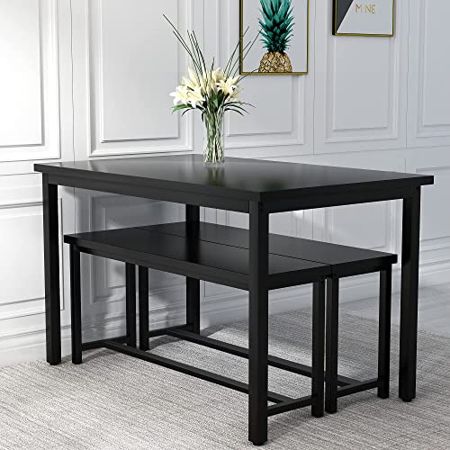 AWQM Dining Table Set for 4, Kitchen Table Set with 2 Benches, 47.2Inch 3-Piece Dining Room Table Set with Metal Frame and MDF Board, Sturdy Structure thumbnail