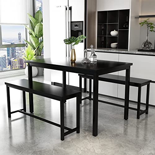 AWQM Dining Table Set for 4, Kitchen Table Set with 2 Benches, 47.2Inch 3-Piece Dining Room Table Set with Metal Frame and MDF Board, Sturdy Structure thumbnail