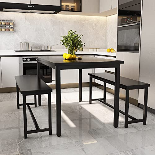 AWQM Dining Table Set for 4, Kitchen Table Set with 2 Benches, 47.2Inch 3-Piece Dining Room Table Set with Metal Frame and MDF Board, Sturdy Structure thumbnail