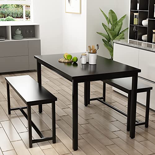 AWQM Dining Table Set for 4, Kitchen Table Set with 2 Benches, 47.2Inch 3-Piece Dining Room Table Set with Metal Frame and MDF Board, Sturdy Structure thumbnail