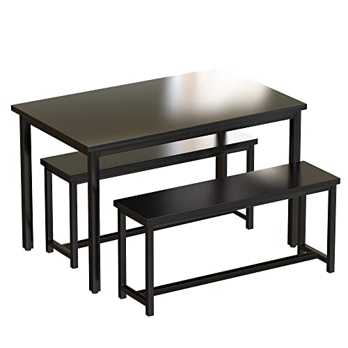 AWQM Dining Table Set for 4, Kitchen Table Set with 2 Benches, 47.2Inch 3-Piece Dining Room Table Set with Metal Frame and MDF Board, Sturdy Structure thumbnail