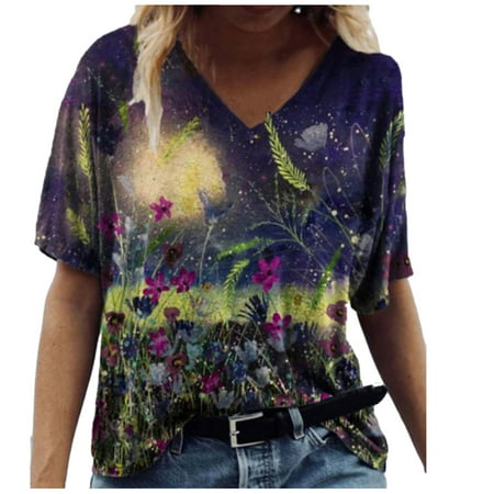 Womens Casual Short Sleeve V Neck Blouse T Shirt Summer Cute Graphic Tees Sexy Workout T-Shirts Tops Ladies Going Out Party Tshirts A531-45988