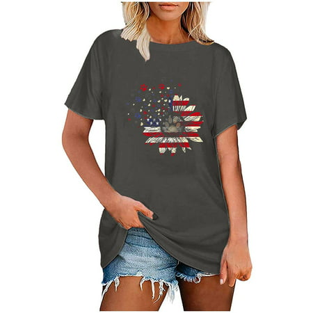 Womens Casual Boho Printing O Neck Loose Short Sleeve T Shirt Summer Cute Graphic Tees Tops Sexy Workout T-Shirts Y2k Going Out Tshirts A67-4890