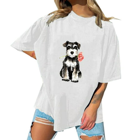 Womens Casual Print Short Sleeve Round Neck Hedging T Shirt Top Summer Cute Graphic Tees Tops Sexy Workout T-Shirts Going Out Y2k Tshirts A611-48575