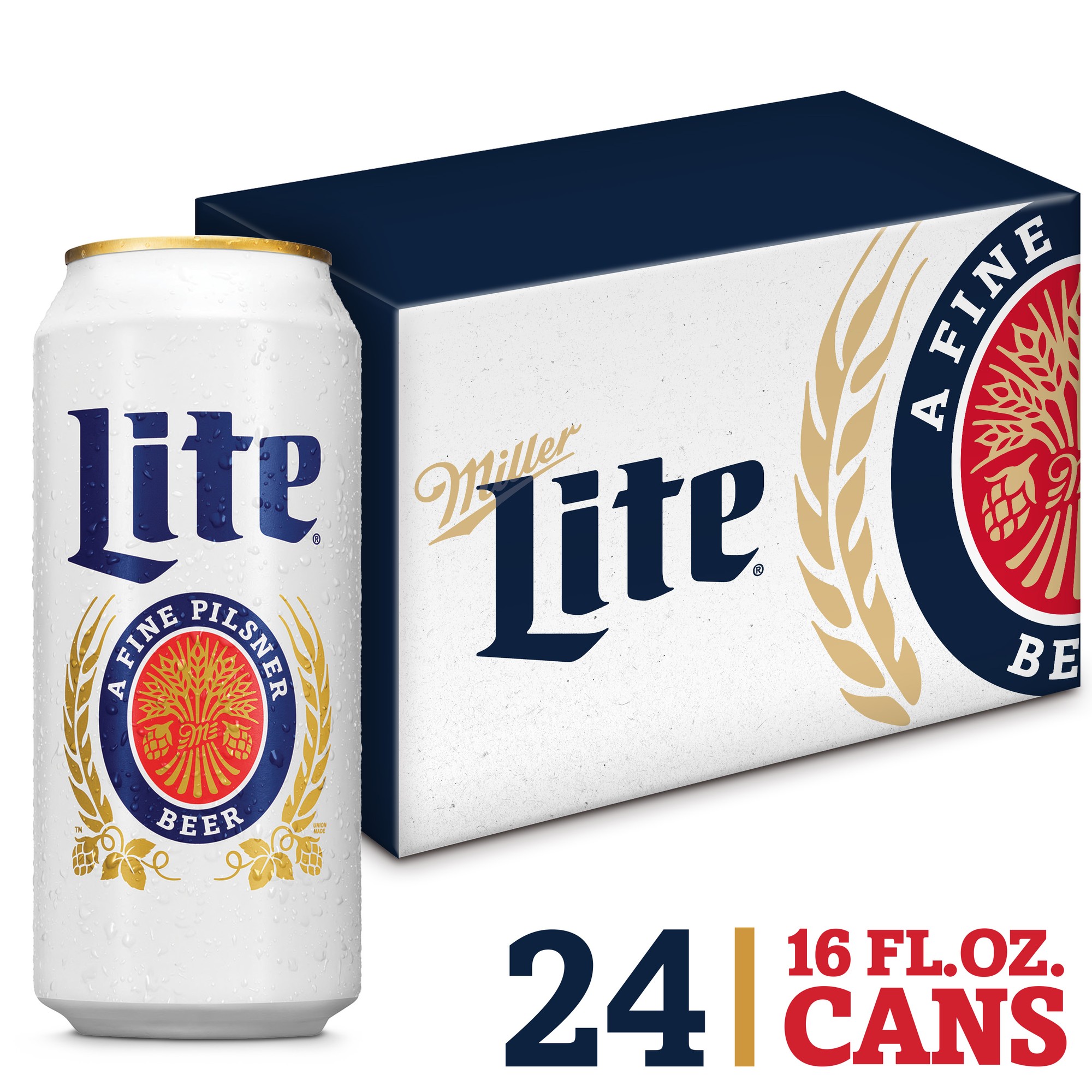 Miller Lite Beer, American Lager, 24 Pack Light Beer, 16 Fl. Oz. Cans, 4.2% ABV