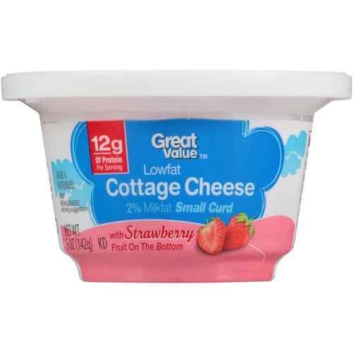 Great Value 2% Milk Fat Small Curd Cottage Cheese, Strawberry, 5 Oz