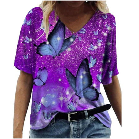 Womens Casual Short Sleeve V Neck Blouse T Shirt Summer Cute Graphic Tees Sexy Workout T-Shirts Tops Ladies Going Out Party Tshirts A531-45988